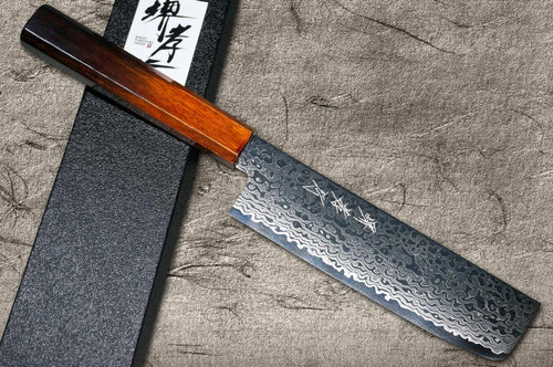 Sakai Takayuki GINGA ZA-18 69-Layer Damascus Japanese Chef's Nakiri(Vegetable) 165mm with Japanese Lacquered Gloss Oak Handle 