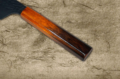 Sakai Takayuki Non-Stick Coating VG10 Hammered WA KUROKAGE Japanese Chef's Kengata-Santoku Knife 160mm with Japanese Lacquered Gloss Oak Handle 