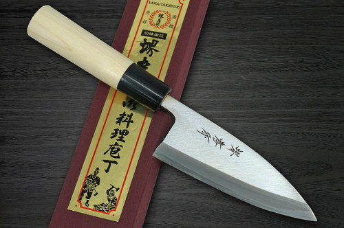 Sakai Takayuki Kasumitogi Buffalo Tsuba Japanese Chef's Deba Knife 90mm 