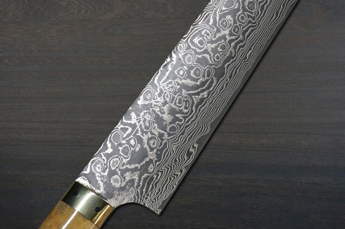 Takeshi Saji R2(SG2) Black Damascus DHM Japanese Chef's Slicer(Sujihiki) 270mm with Brown Antler Handle 