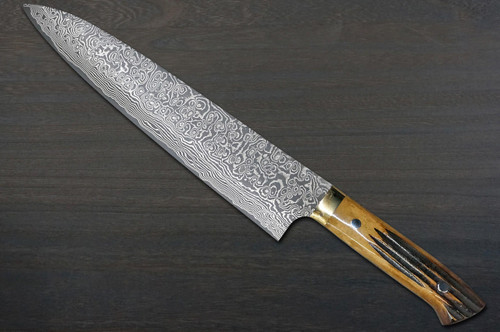 Takeshi Saji R2(SG2) Black Damascus DHM Japanese Chef's Gyuto Knife 270mm with Brown Antler Handle 