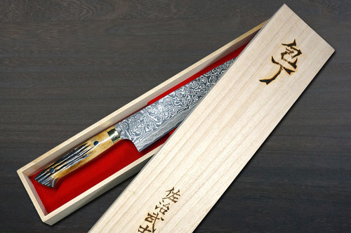 Takeshi Saji R2(SG2) Black Damascus DHM Japanese Chef's Gyuto Knife 240mm with Brown Antler Handle 