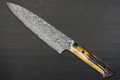 Takeshi Saji R2(SG2) Black Damascus DHM Japanese Chef's Gyuto Knife 210mm with Brown Antler Handle 
