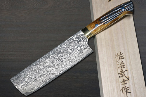 Takeshi Saji R2(SG2) Black Damascus DHM Japanese Chef's Nakiri(Vegetable) 170mm with Brown Antler Handle 