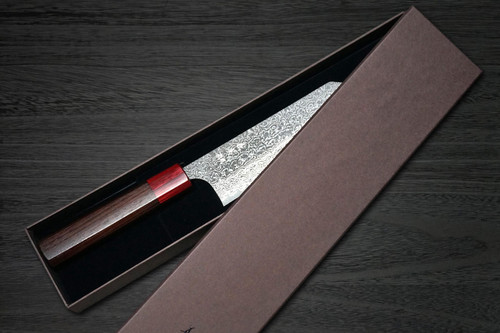 Yoshimi Kato 63 Layer VG10 Black Damascus RS8R Japanese Chef's Bunka Knife 170mm with Red-Ring Octagonal Handle 