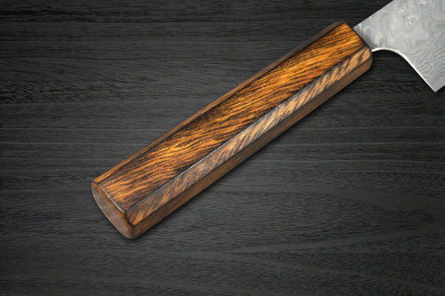 Yoshimi Kato R2 Black Damascus OK8M Japanese Chef's Santoku Knife 170mm with Urushi Lacquered Oak Handle 