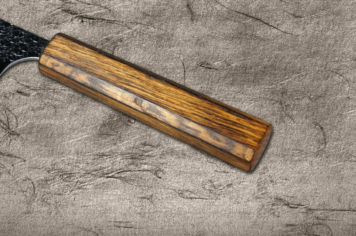 Yoshimi Kato R2 MINAMO Hammered OK8B Japanese Chef's Bunka Knife 170mm with Urushi Lacquered Oak Handle Dark Brown 