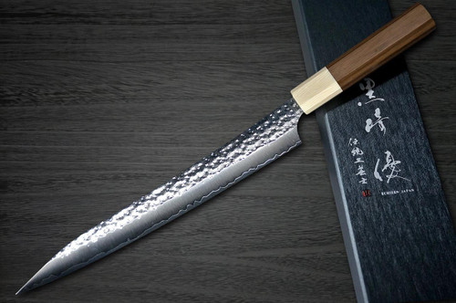 Yu Kurosaki R2(SG2) Hammered SENKO-EI WA WN8W Japanese Chef's Slicer(Sujihiki) 240mm with Wood-Grain Ring Walnut Handle 