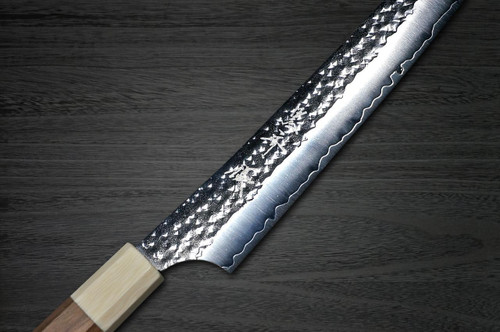 Yu Kurosaki R2(SG2) Hammered SENKO-EI WA WN8W Japanese Chef's Slicer(Sujihiki) 240mm with Wood-Grain Ring Walnut Handle 