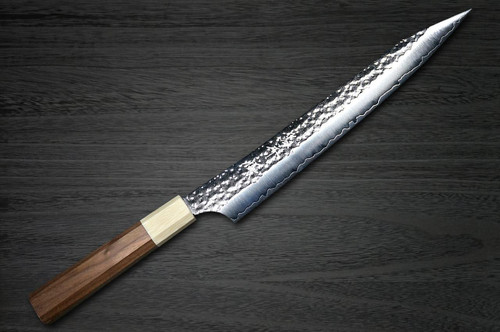 Yu Kurosaki R2(SG2) Hammered SENKO-EI WA WN8W Japanese Chef's Slicer(Sujihiki) 240mm with Wood-Grain Ring Walnut Handle 