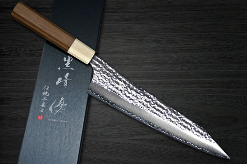 Yu Kurosaki R2(SG2) Hammered SENKO-EI WA WN8W Japanese Chef's Gyuto Knife 240mm with Wood-Grain Ring Walnut Handle