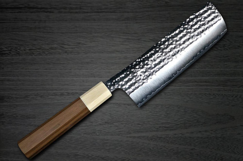 Yu Kurosaki R2(SG2) Hammered SENKO-EI WA WN8W Japanese Chef's Nakiri(Vegetable) 165mm with Wood-Grain Ring Walnut Handle 