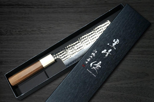 Yu Kurosaki R2(SG2) Hammered SENKO-EI WA WN8W Japanese Chef's Nakiri(Vegetable) 165mm with Wood-Grain Ring Walnut Handle 