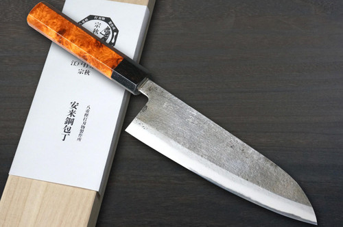 Muneaki YASUGI White Steel Nashiji Japanese Chef's Gyuto Knife 165mm with Black-Ring Karin Lump Handle 