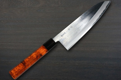 Muneaki YASUGI White Steel Migaki Japanese Chef's Gyuto Knife 165mm with Black-Ring Karin Lump Handle 
