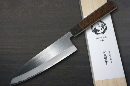 Muneaki YASUGI White Steel Migaki Japanese Chef's Gyuto Knife 165mm with Black-Ring Japanese Zelkova Handle 