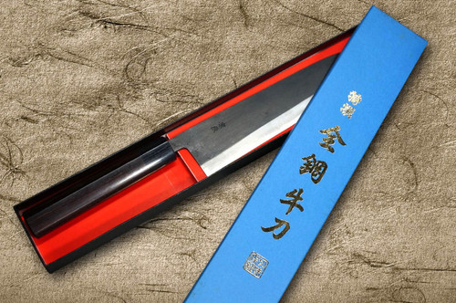Muneaki White Steel Kurouchi Japanese Chef's Gyuto Knife 210mm with Black-Ring Rosewood Handle 