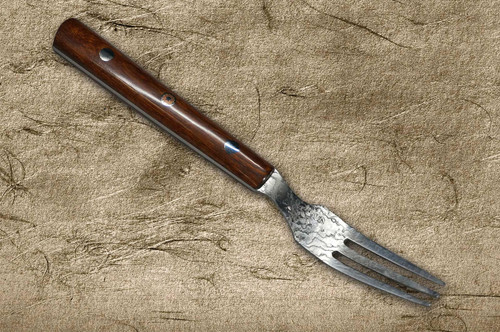 Takeshi Saji R2 Diamond Finish Damascus IRN Japanese Chef's Steak Knife and Fork SET with Desert Ironwood Handle 