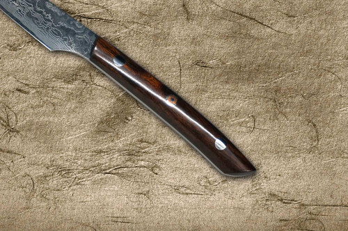 Takeshi Saji R2 Diamond Finish Damascus IRN Japanese Chef's Steak Knife and Fork SET with Desert Ironwood Handle 