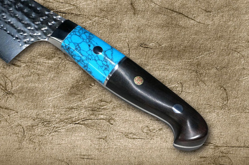 Yu Kurosaki R2(SG2) Hammered SENKO-EI Custom TCAEB Japanese Chef's Gyuto Knife 240mm with Blue Turquoise & Ebony Handle 