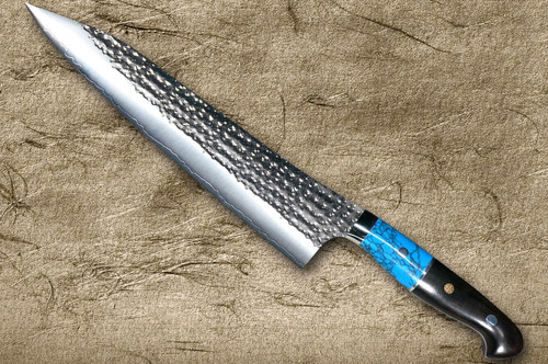 Yu Kurosaki R2(SG2) Hammered SENKO-EI Custom TCAEB Japanese Chef's Gyuto Knife 240mm with Blue Turquoise & Ebony Handle 