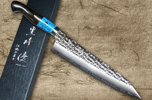 Yu Kurosaki R2(SG2) Hammered SENKO-EI Custom TCAEB Japanese Chef's Gyuto Knife 210mm with Blue Turquoise & Ebony Handle 