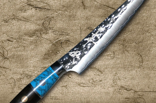 Yu Kurosaki R2(SG2) Hammered SENKO-EI Custom TCAEB Japanese Chef's Petty Knife(Utility) 150mm with Blue Turquoise & Ebony Handle 