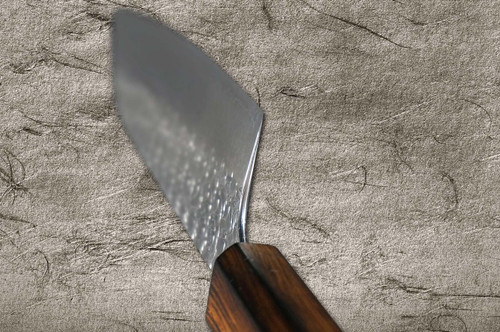 Yoshimi Kato R2 MINAMO Hammered OK8B Japanese Chef's Santoku Knife 170mm with Urushi Lacquered Oak Handle Dark Brown 