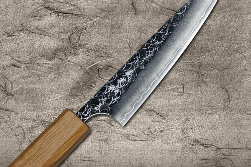 Yoshimi Kato R2 MINAMO Hammered OK8N Japanese Chef's Petty Knife(Utility) 150mm with Urushi Lacquered Oak Handle Natural Color 