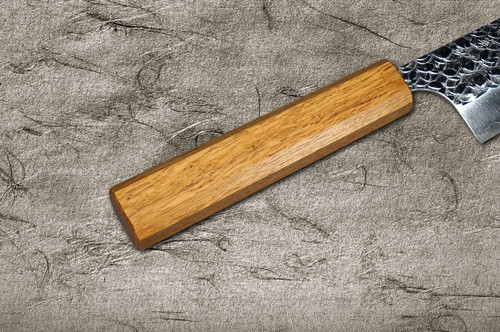 Yoshimi Kato R2 MINAMO Hammered OK8N Japanese Chef's Bunka Knife 170mm with Urushi Lacquered Oak Handle Natural Color 