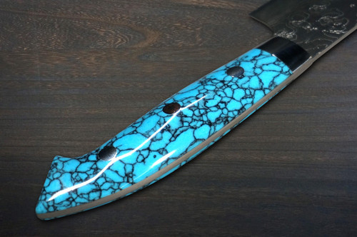 Takeshi Saji R2 Diamond Finish Damascus NNM Japanese Chef's Slicer(Sujihiki) 240mm with Blue Turquoise Handle Nomura Special 