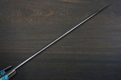 Takeshi Saji R2 Diamond Finish Damascus NNM Japanese Chef's Bunka Knife 180mm with Blue Turquoise Handle Nomura Special 