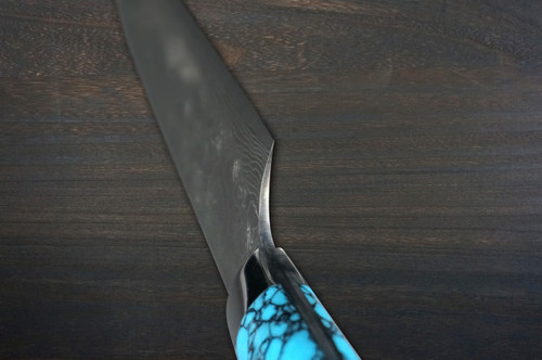 Takeshi Saji R2 Diamond Finish Damascus NNM Japanese Chef's Petty Knife(Utility) 130mm with Blue Turquoise Handle Nomura Special 