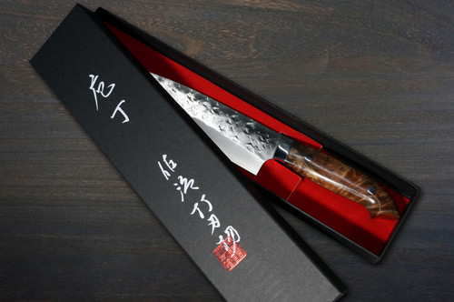 Takeshi Saji SRS13 Mirror Hammered NNM Japanese Chef's Gyuto Knife 240mm with Karin Lump Handle Nomura Special 