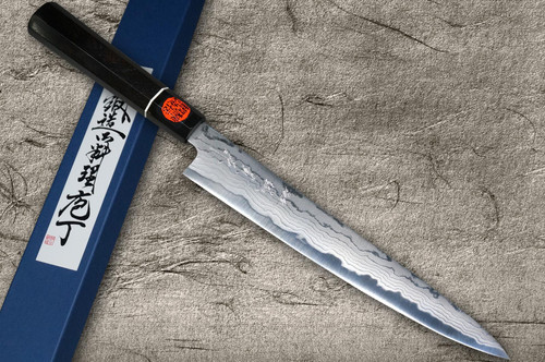 Shigeki Tanaka Aogami No.2 Damascus EB Coltello da Chef Giapponese Slicer (Sujihiki) 210mm con manico in ebano