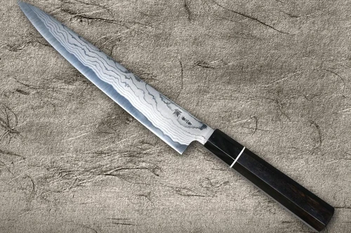 Shigeki Tanaka Aogami No.2 Damascus EB Trancheuse de chef japonais (Sujihiki) 270mm avec poignée en ébène