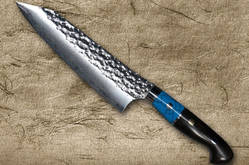 Yu Kurosaki R2(SG2) Hammered SENKO-EI Custom TCAEB Japanese Chef's Bunka Knife 165mm with Blue Turquoise & Ebony Handle 