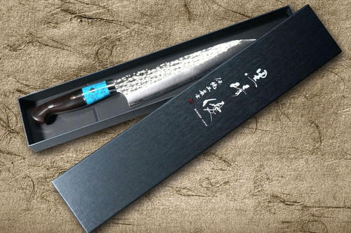 Yu Kurosaki R2(SG2) Hammered SENKO-EI Custom TCAEB Japanese Chef's Bunka Knife 165mm with Blue Turquoise & Ebony Handle 