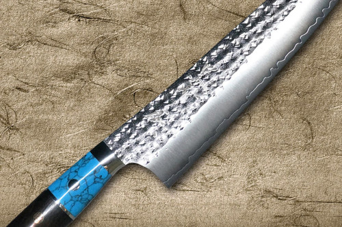 Yu Kurosaki R2(SG2) Hammered SENKO-EI Custom TCAEB Japanese Chef's Bunka Knife 165mm with Blue Turquoise & Ebony Handle 
