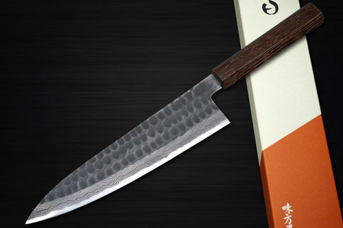 Hinoura AJIKATAYA Shirogami #2 Kurouchi Tsuchime Japanese Chef's Gyuto Knife 210mm with Wenge Handle 