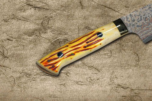 Takeshi Saji VG10W Colored Damascus Nashiji DHO Japanese Chef's Gyuto Knife 180mm with Orange Antler Handle 