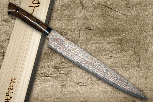 佐治武士VG10W彩色Damascus Nashiji IRN 日本厨师用切片机（Sukihiki