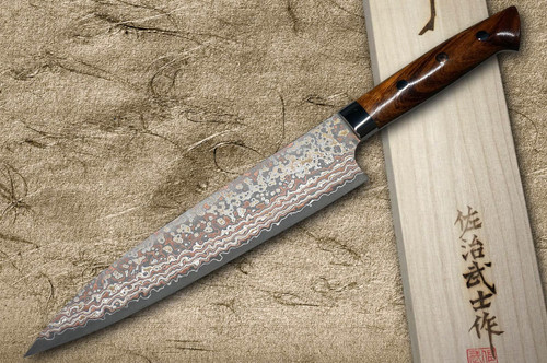Takeshi Saji VG10W Colored Damascus Nashiji IRN Japanese Chef's Gyuto Knife 210mm with Desert Ironwood Handle 