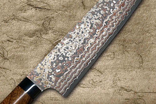 Takeshi Saji VG10W Colored Damascus Nashiji IRN Japanese Chef's Gyuto Knife 180mm with Desert Ironwood Handle 