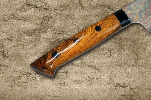Takeshi Saji VG10W Colored Damascus Nashiji IRN Japanese Chef's Gyuto Knife 180mm with Desert Ironwood Handle 