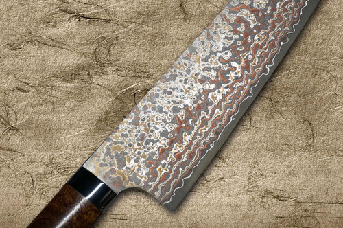 Takeshi Saji VG10W Colored Damascus Nashiji IRN Japanese Chef's Bunka Knife 180mm with Desert Ironwood Handle 