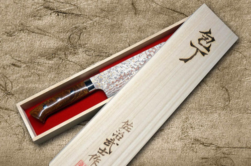 Takeshi Saji VG10W Colored Damascus Nashiji IRN Japanese Chef's Bunka Knife 180mm with Desert Ironwood Handle 