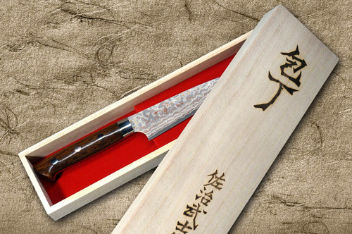 Takeshi Saji VG10W Colored Damascus Nashiji IRN Japanese Chef's Petty Knife(Utility) 90mm with Desert Ironwood Handle 