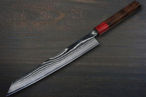 Keiichi Fujii AUS10 Nickel Damascus RS8R Japanese Chef's Kiritsuke-Yanagiba(Sashimi) 240mm with Urushi Lacquered Oak Handle 