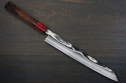 Keiichi Fujii AUS10 Nickel Damascus RS8R Japanese Chef's Kiritsuke-Slicer(Sujihiki) 240mm with Red-Ring Rosewood Handle